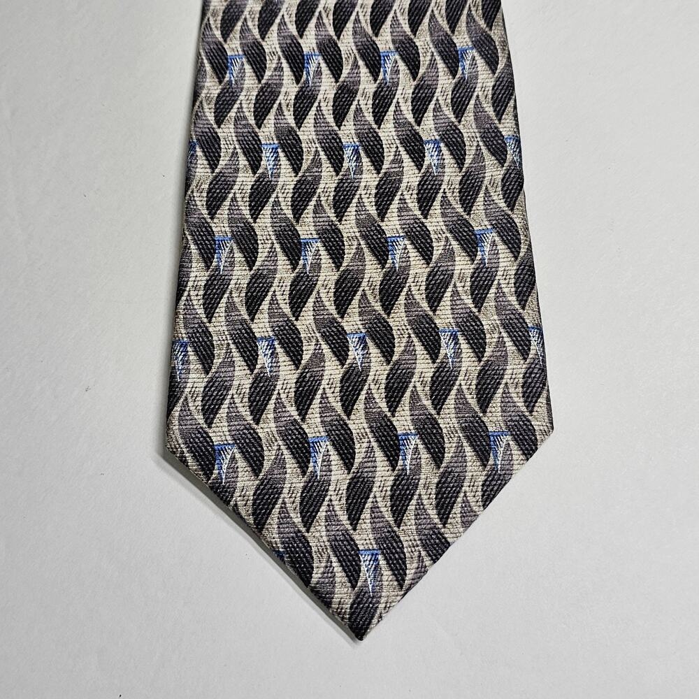 Louis Feraud Handmade Geometric Abstract Wave Tie 100% Silk Korea 3.75"x60" Vtg